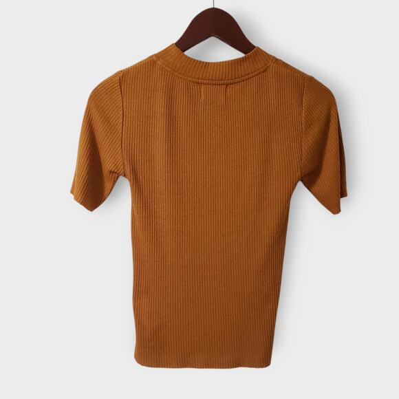 Revolve Nation Ltd Ida Ribbed Mockneck Tee Shirt Butterscotch Yellow XS Basics - Picture 5 of 13